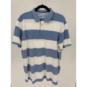 Orvis Mens Large Blue White Striped Pique Short Sleeve Polo Shirt L